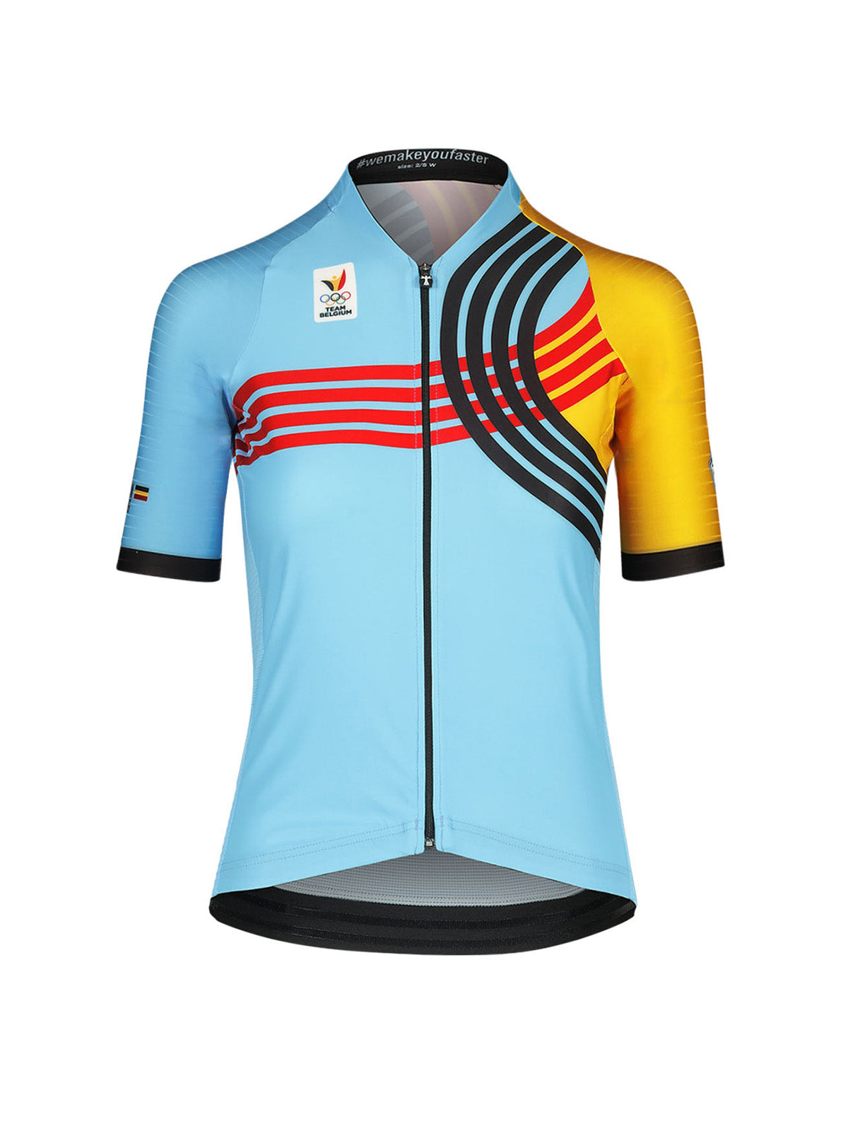 Women's cycling jersey in Belgian national colors with Olympic logo and aerodynamic race fit