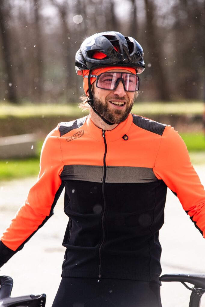 Cyclist with cycling apparel from bioracer